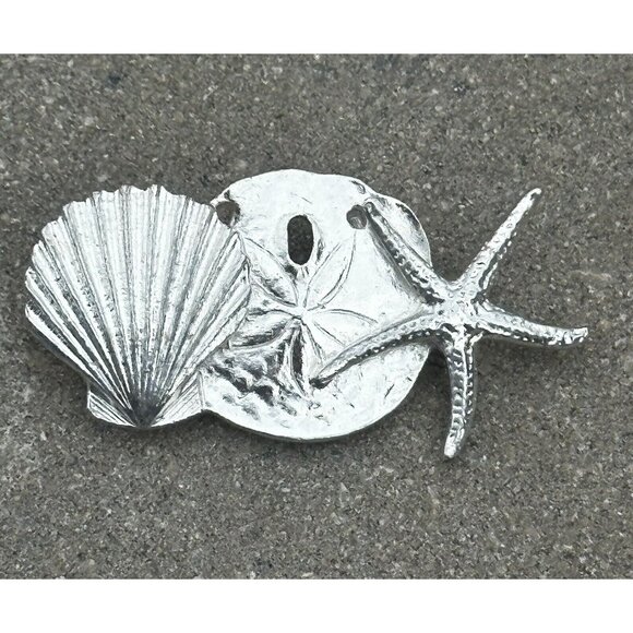 Silver Plated PAI Signed Triple Sea Shell Starfish Necklace Slide - Picture 2 of 4